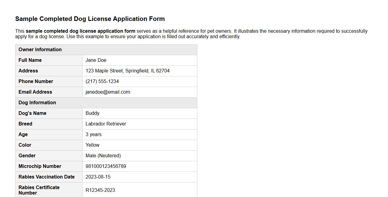 sample completed dog license application form for reference image preview