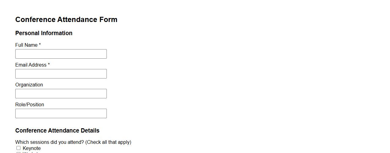sample conference attendance form with feedback section image preview