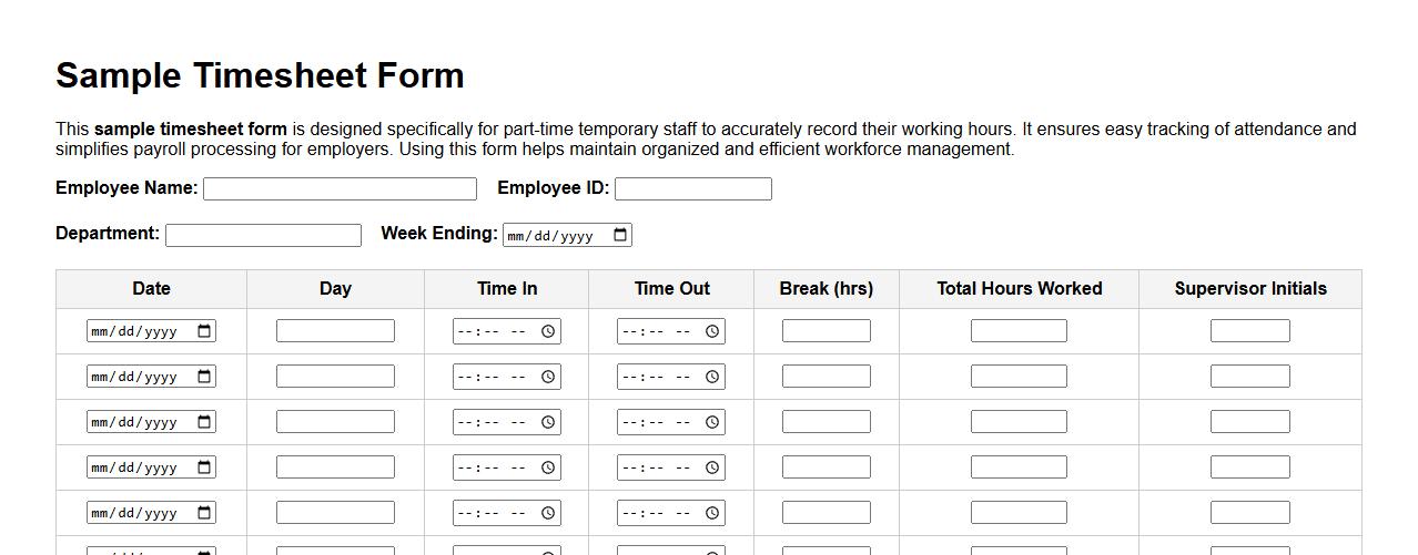 sample timesheet form for part-time temporary staff image preview