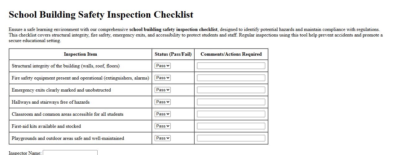 School building safety inspection checklist image preview