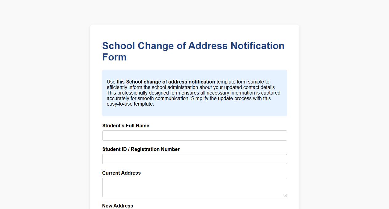School change of address notification template form sample image preview