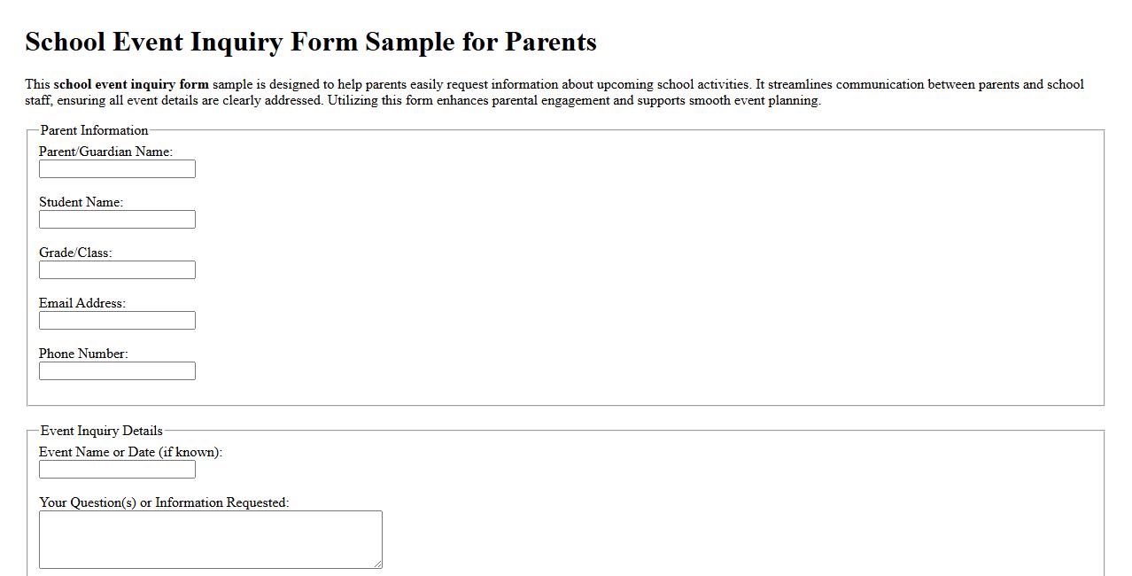 School event inquiry form sample for parents image preview