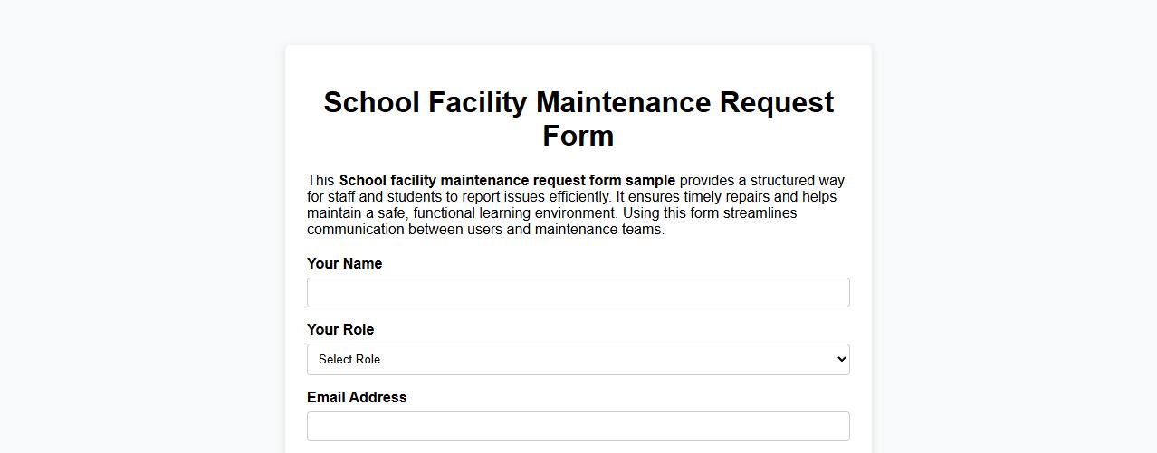 School facility maintenance request form sample image preview