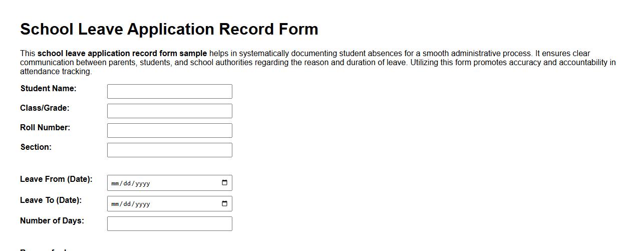School leave application record form sample image preview
