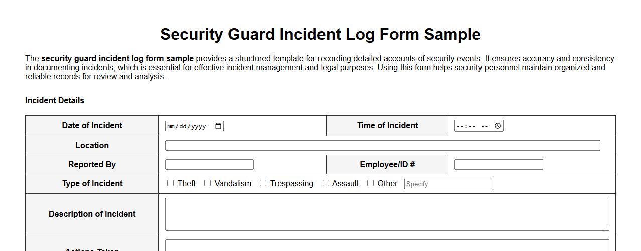 security guard incident log form sample image preview