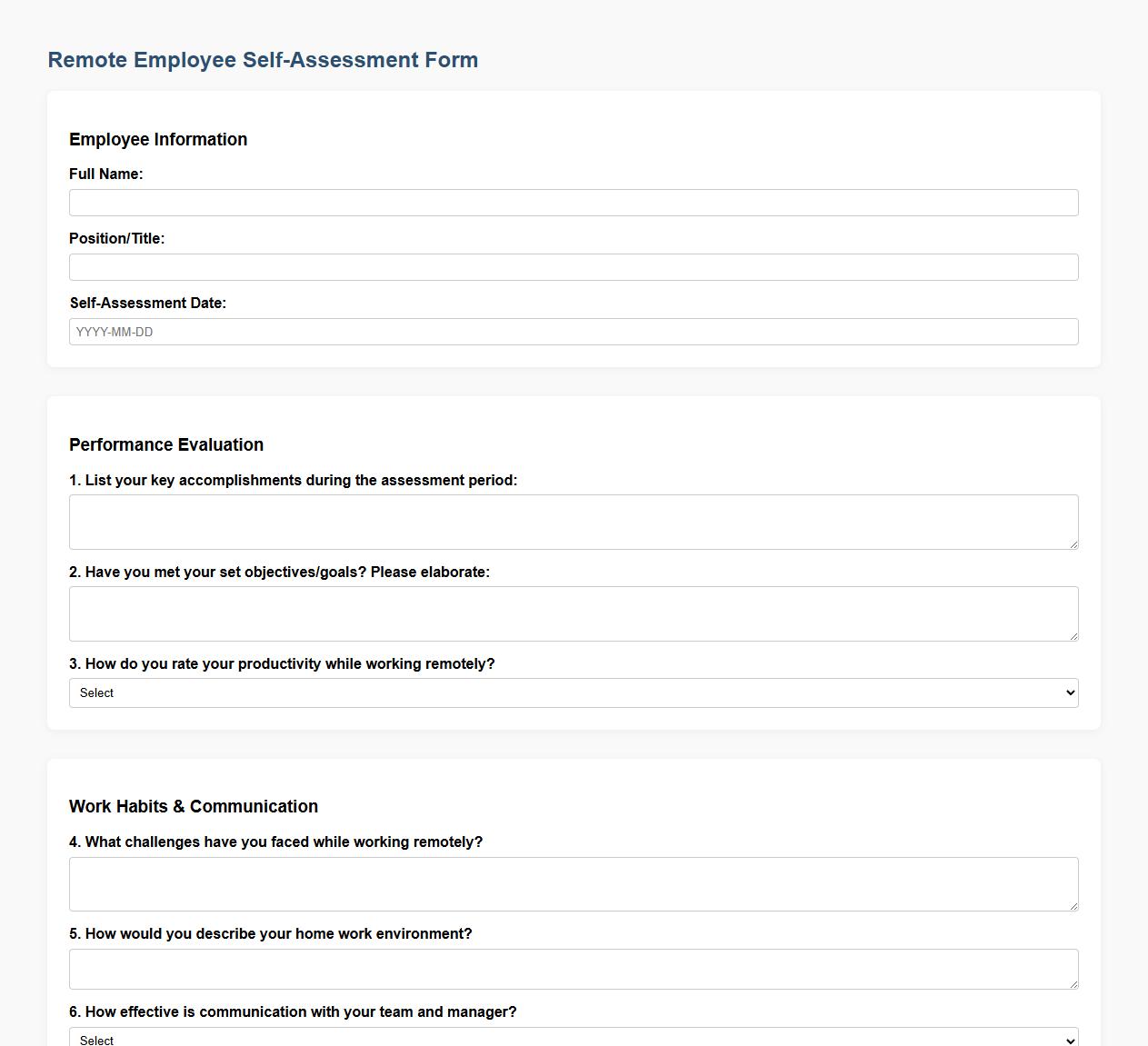 self-assessment form sample for remote employees image preview