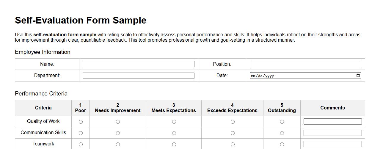 self-evaluation form sample with rating scale image preview
