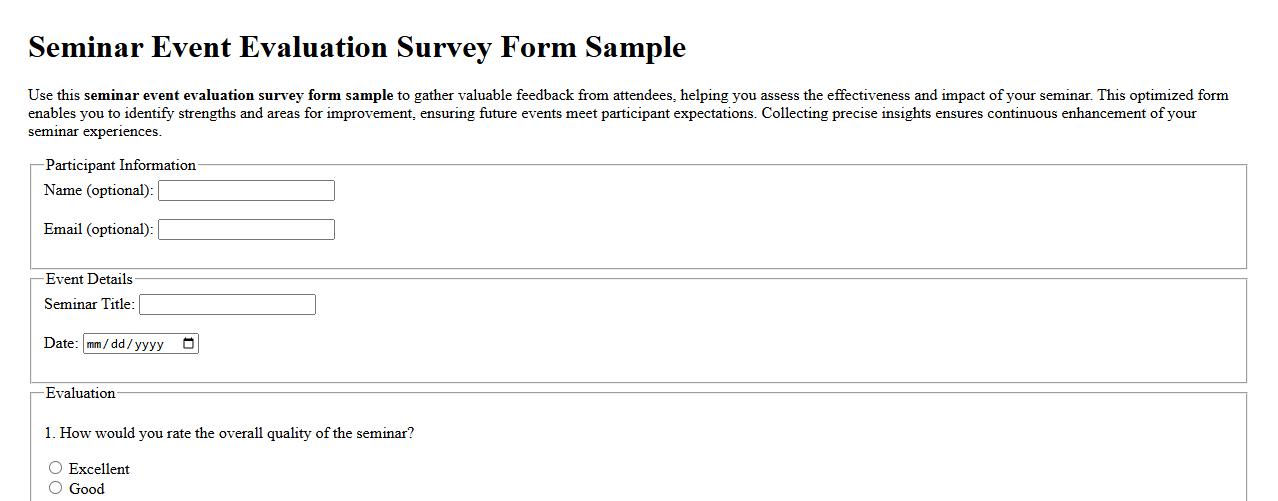 seminar event evaluation survey form sample image preview