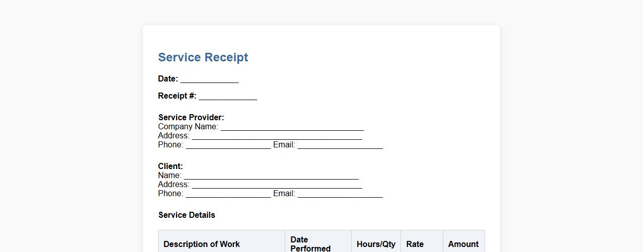 Service receipt template for home maintenance services image preview