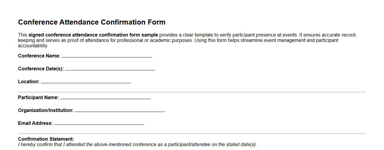 signed conference attendance confirmation form sample image preview