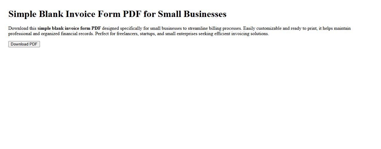 Simple blank invoice form PDF for small businesses image preview
