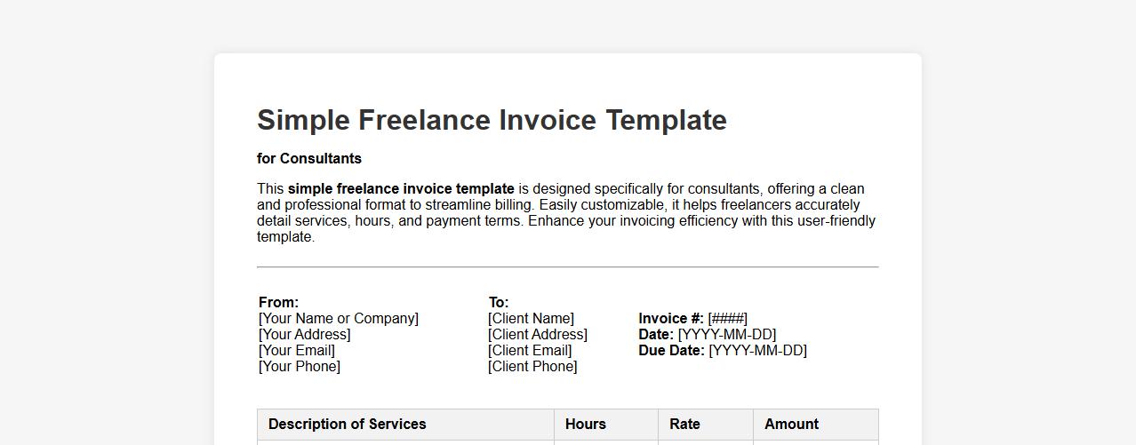 Simple freelance invoice template for consultants image preview