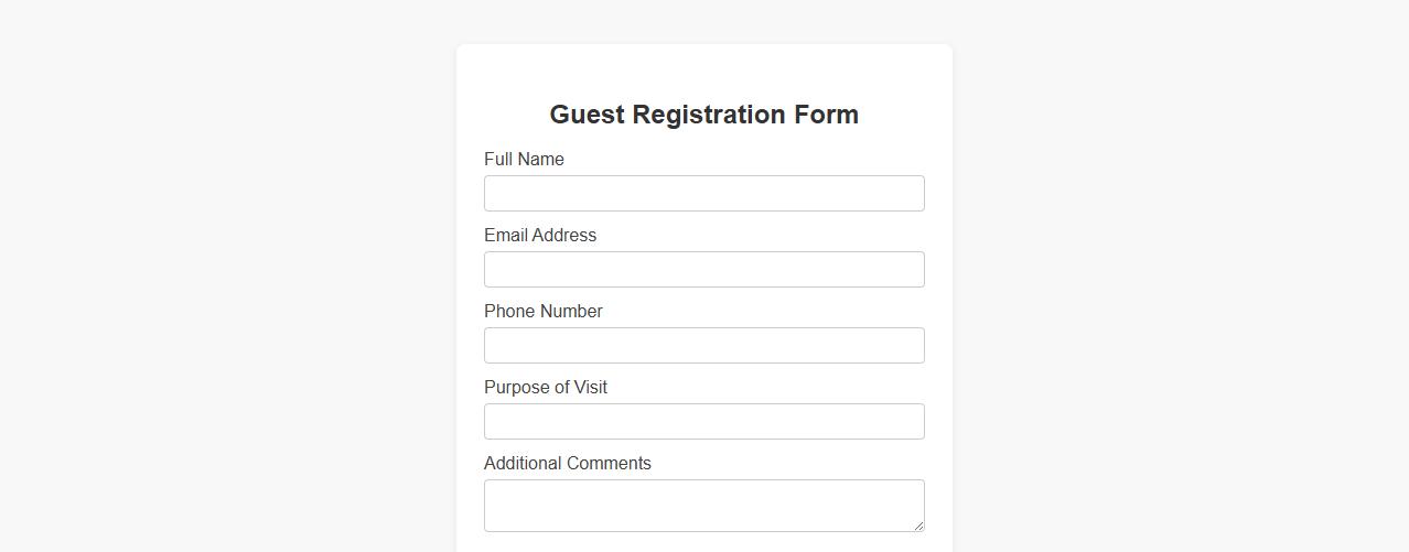 simple guest registration form sample for small business image preview