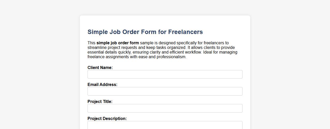 simple job order form sample for freelancers image preview