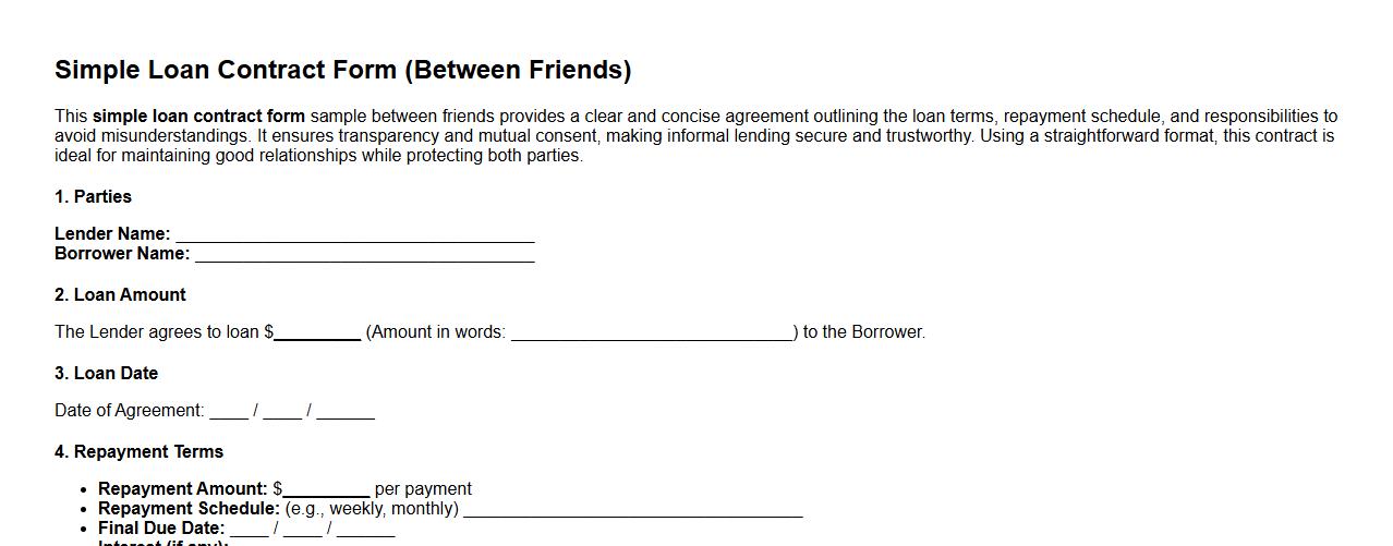 simple loan contract form sample between friends image preview