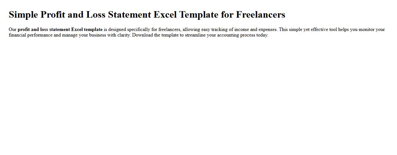 Simple profit and loss statement Excel template for freelancers image preview