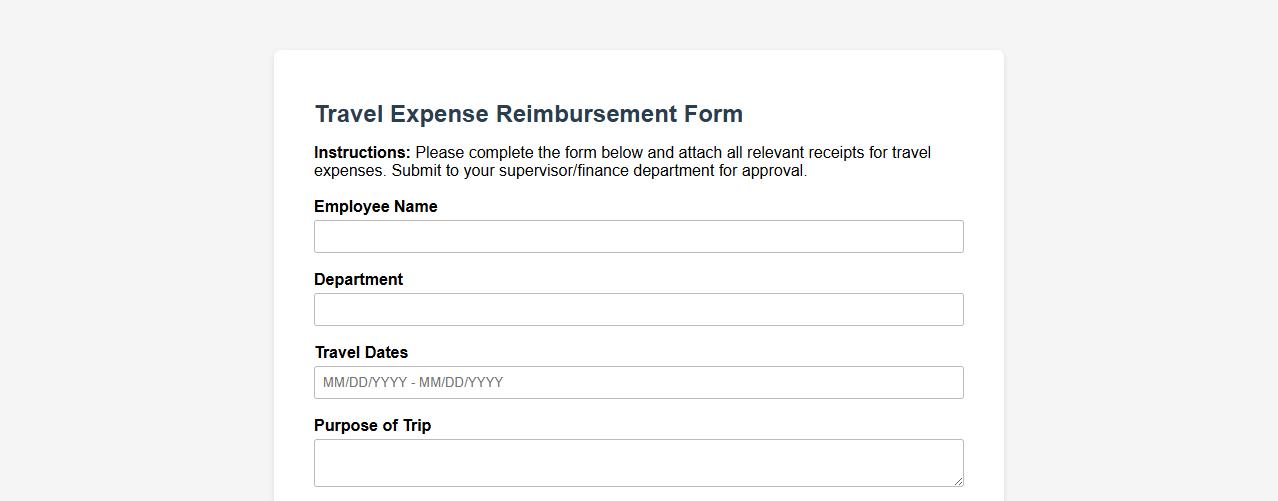 simple travel expense reimbursement form sample image preview