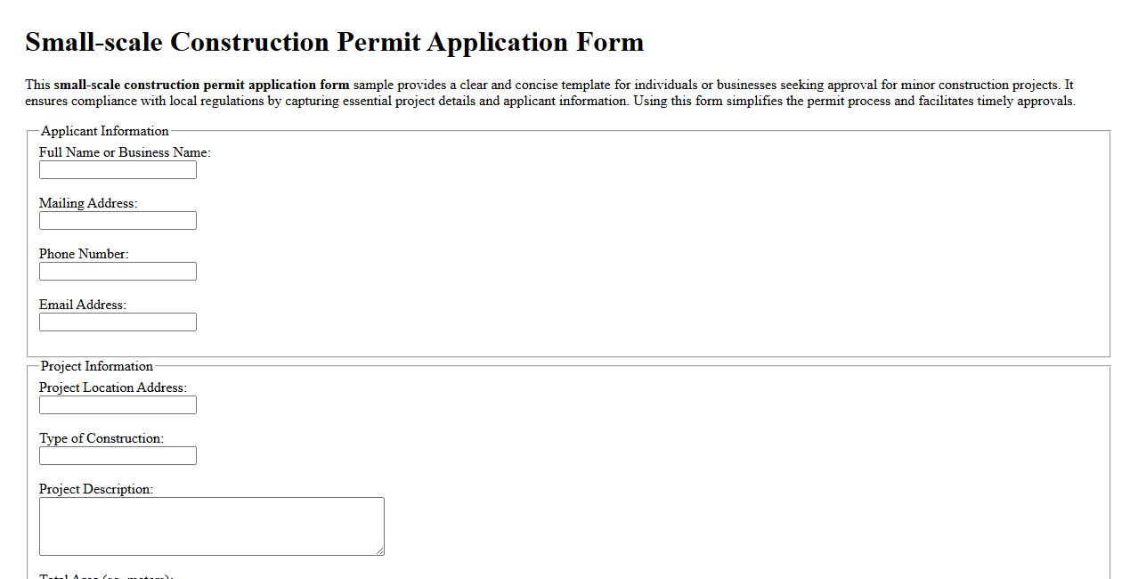 Small-scale construction permit application form sample image preview