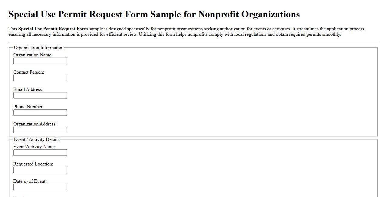 Special Use Permit Request Form Sample for Nonprofit Organizations image preview
