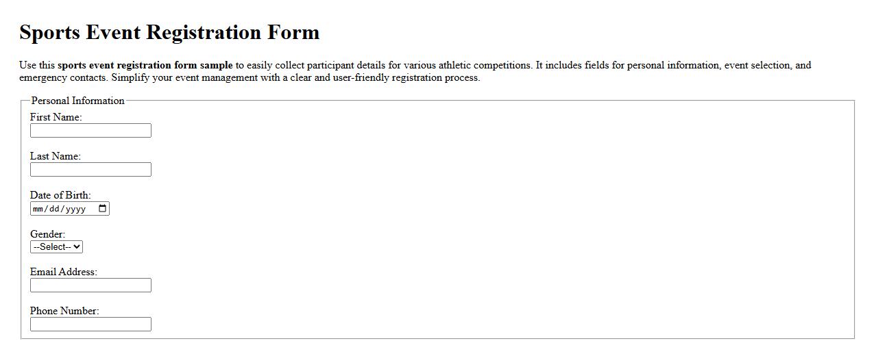 sports event registration form sample image preview