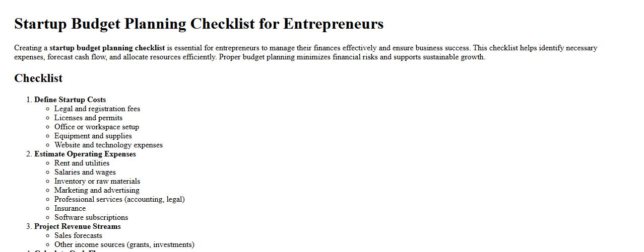 Startup budget planning checklist for entrepreneurs image preview