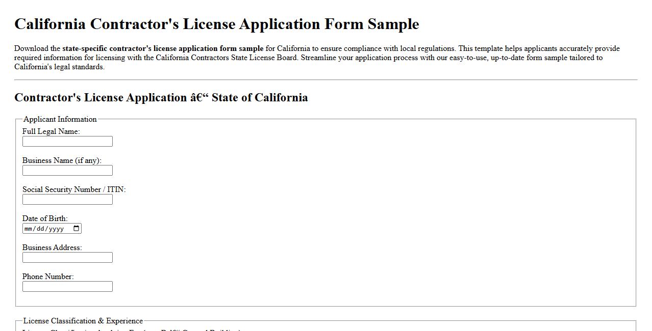 state-specific contractor’s license application form sample California image preview