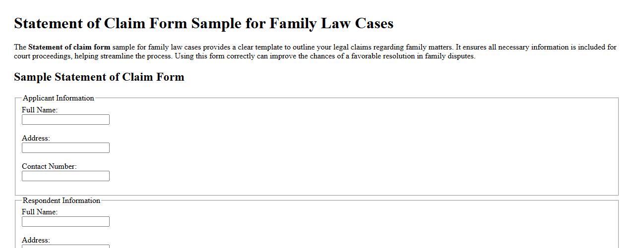 Statement of claim form sample for family law cases image preview