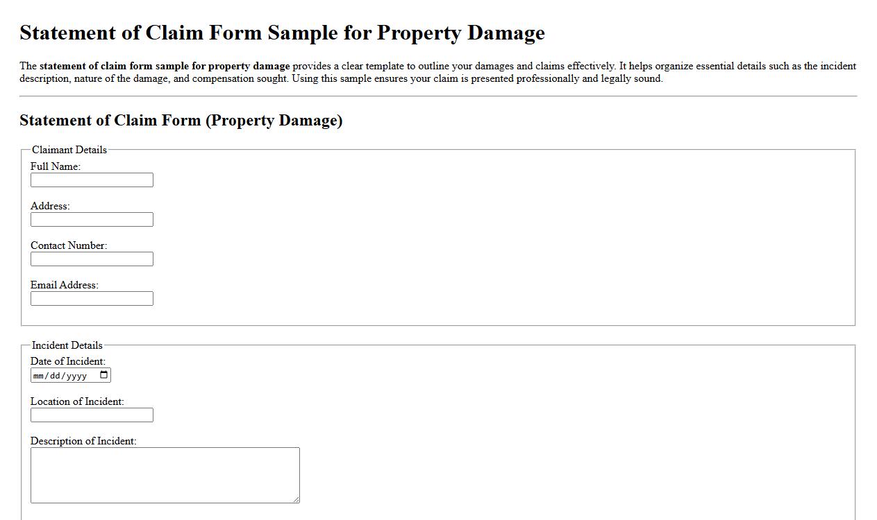 Statement of claim form sample for property damage image preview
