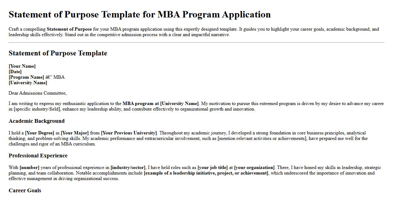 Statement of Purpose template for MBA program application image preview