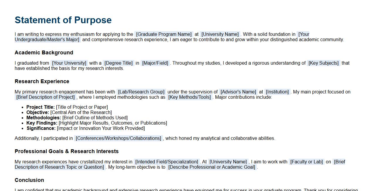 Statement of Purpose template with research experience image preview