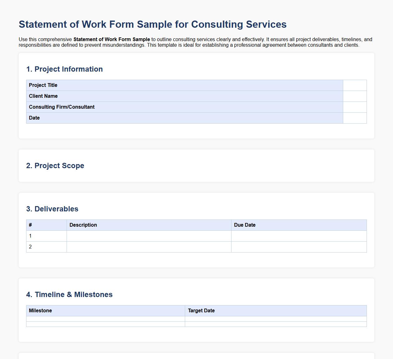 Statement of Work Form Sample for Consulting Services image preview