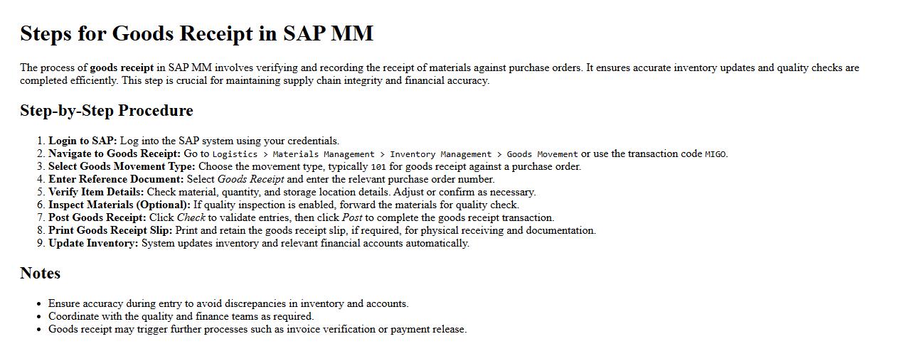 steps for goods receipt in SAP MM image preview
