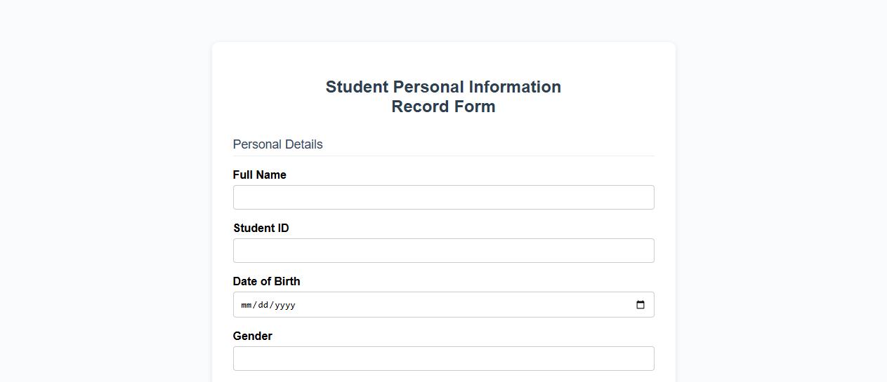 student personal information record form sample image preview