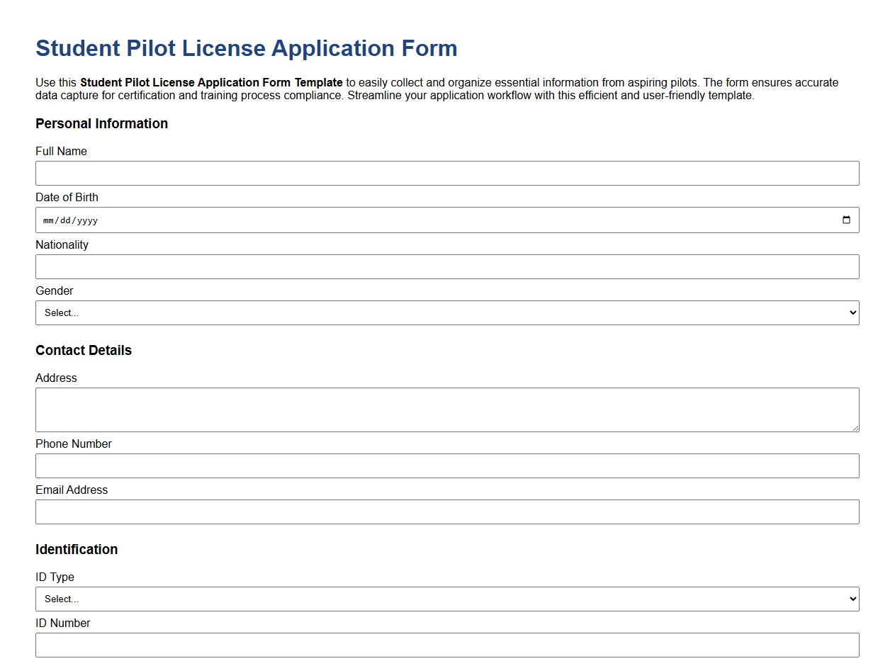 Student pilot license application form template image preview