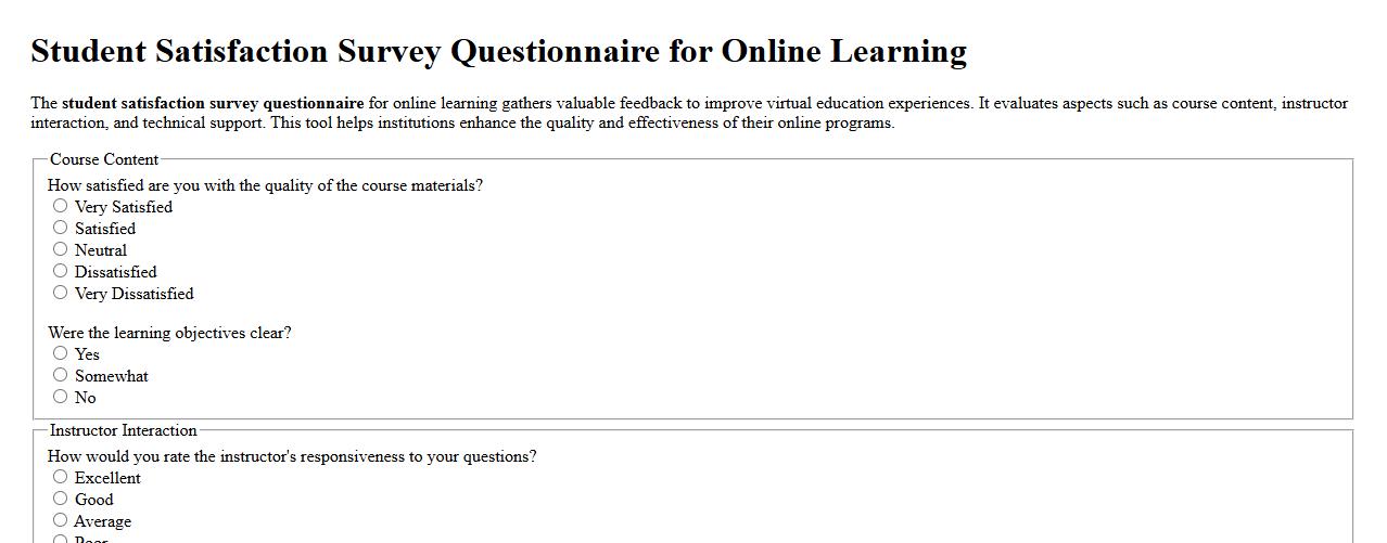 Student satisfaction survey questionnaire for online learning image preview