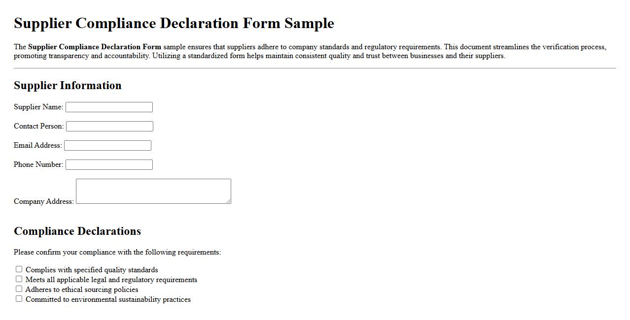 Supplier Compliance Declaration Form Sample image preview