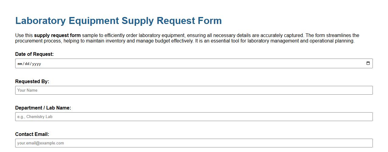 supply request form sample for laboratory equipment image preview