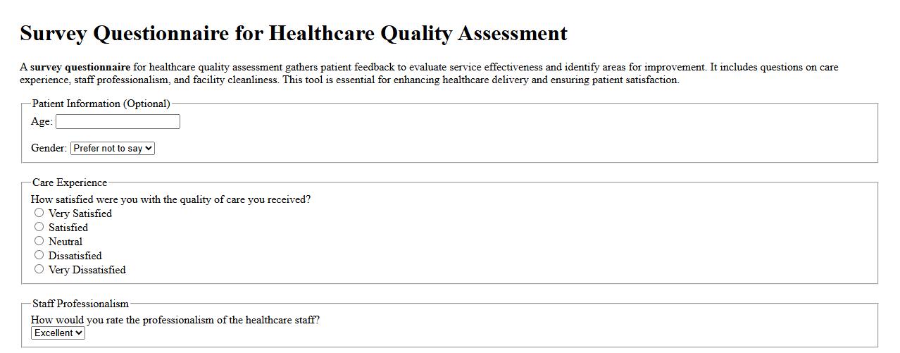 Survey questionnaire for healthcare quality assessment image preview