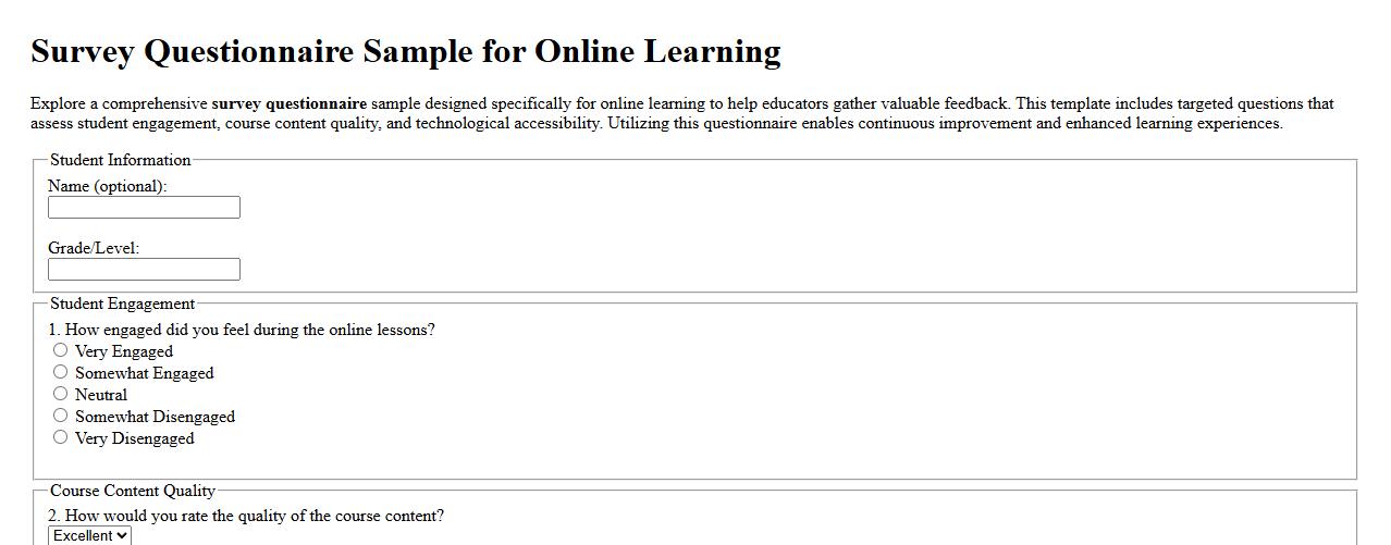 Survey questionnaire sample for online learning image preview