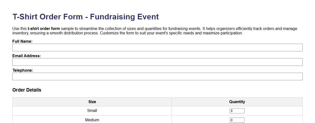 t-shirt order form sample for fundraising events image preview