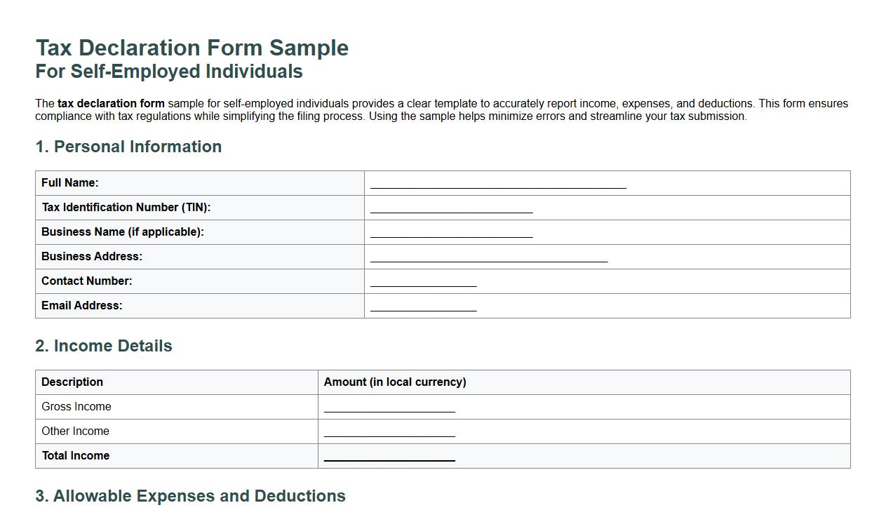 Tax declaration form sample for self-employed individuals image preview