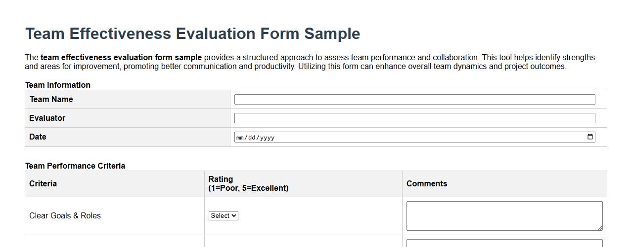 team effectiveness evaluation form sample image preview