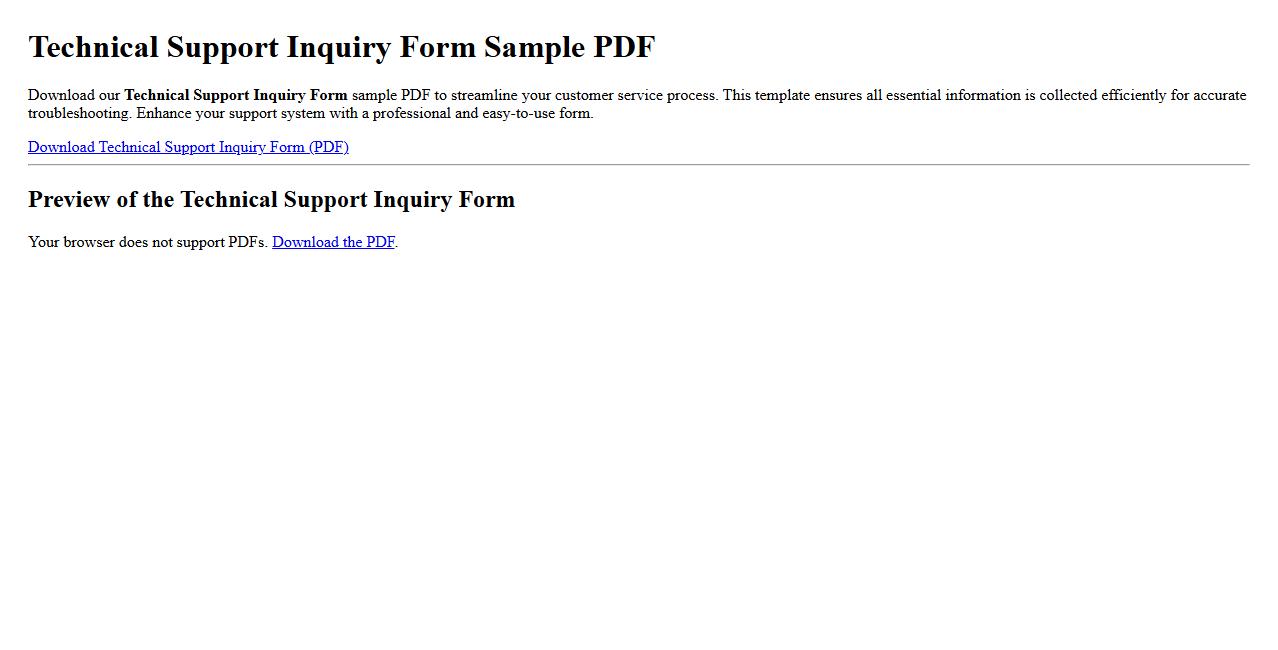 technical support inquiry form sample PDF image preview