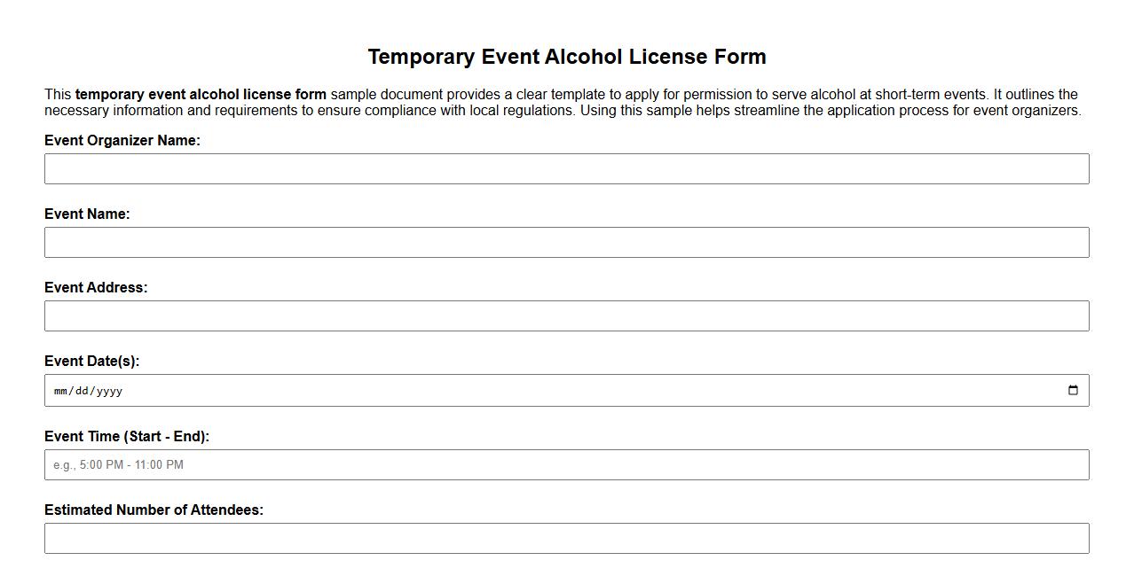 temporary event alcohol license form sample document image preview