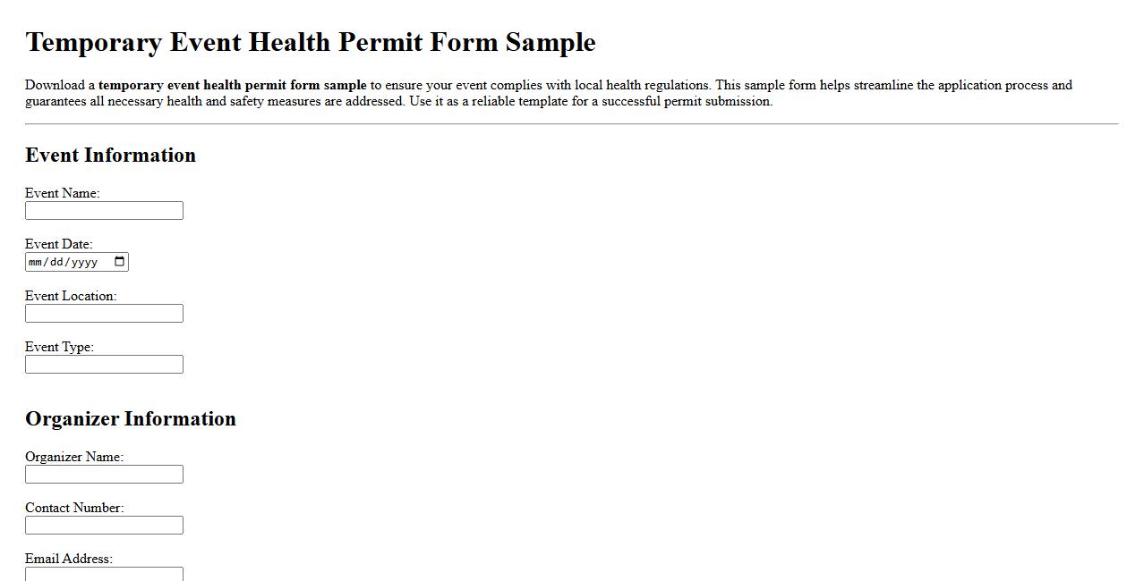 temporary event health permit form sample image preview