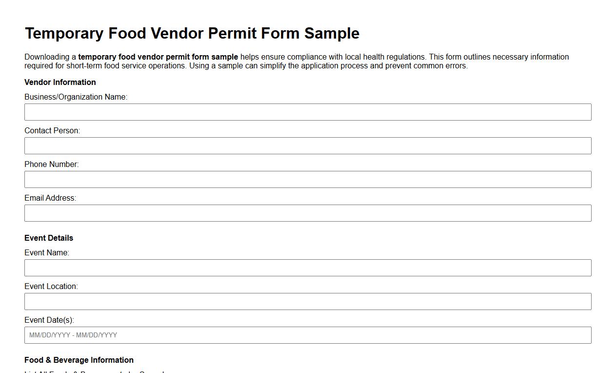 temporary food vendor permit form sample image preview