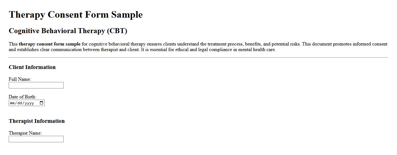 Therapy consent form sample for cognitive behavioral therapy image preview