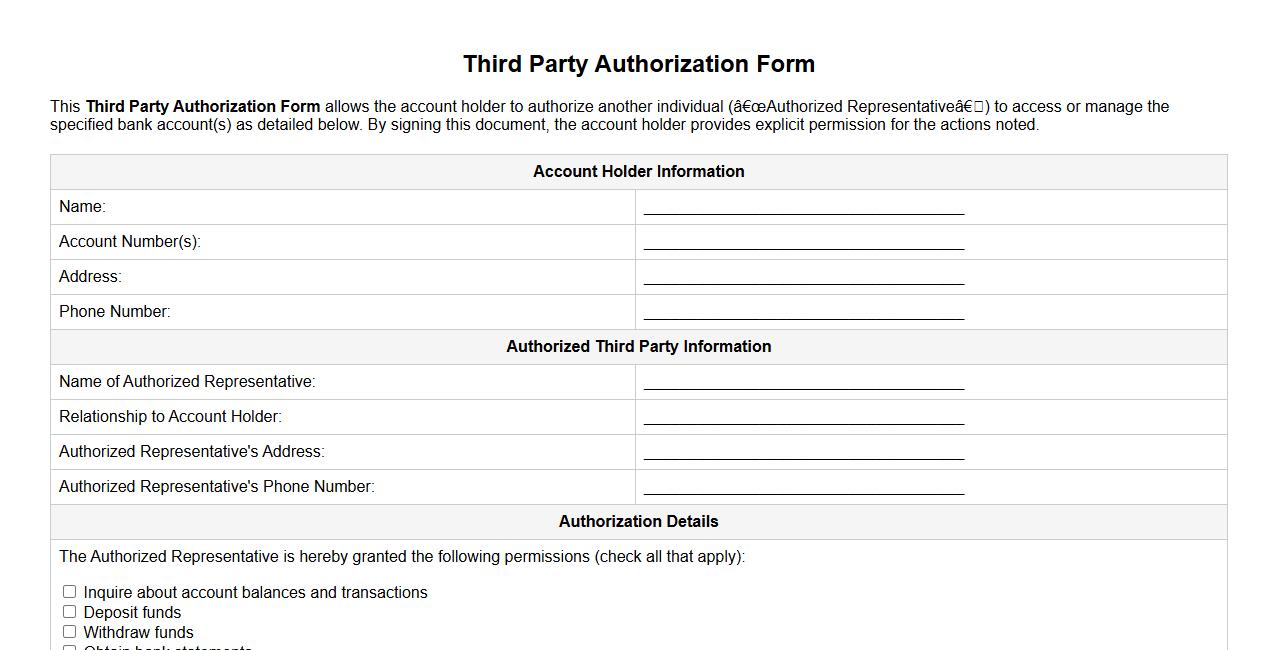 third party authorization form sample for bank image preview