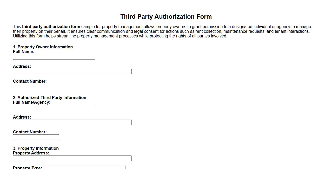 third party authorization form sample for property management image preview