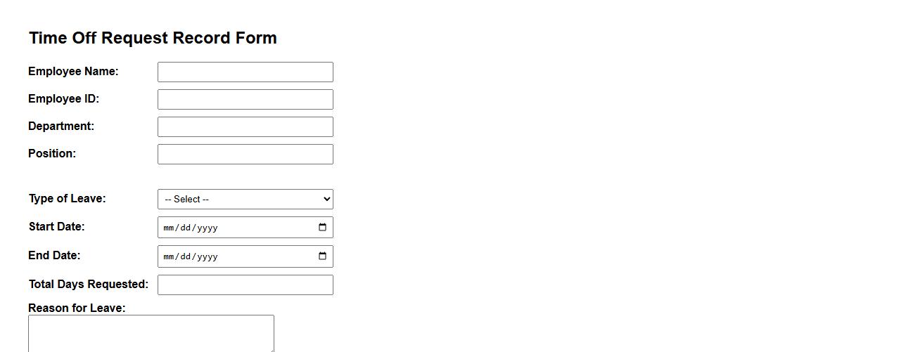 time off request record form sample with approval section image preview
